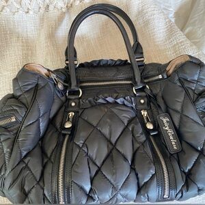 Vintage Y2K Juicy Couture Large Black Quilted Puffer Leather Trim satchel